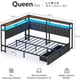 thumbnail image 2 of Queen Corner Bed Frame with Storage Drawers, LED Lights and Charging Station, Modern Queen Size Bed Frame Metal Platform with Linen Upholstered Guardrail, Dorm Bedroom Daybed for Teen Adult, Gray, 2 of 8