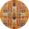 thumbnail image 1 of Ahgly Company Machine Washable Indoor Round Abstract Yellow Area Rugs, 4' Round, 1 of 7