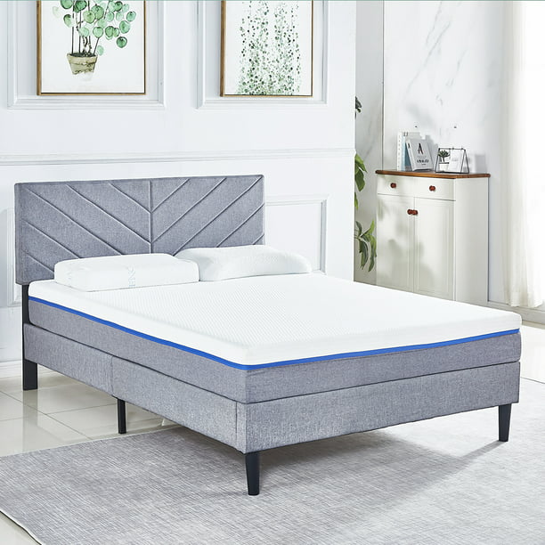 Dikapa Upholstered Bed With Square, Blackstone Classic Grey Upholstered Square Stitched King Platform Bed