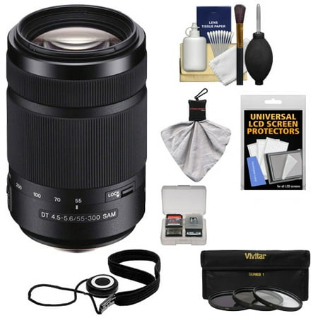 Sony Alpha 55-300mm f/4.5-5.6 DT SAM Zoom Lens with 3 UV/CPL/ND8 Filters + Kit for A37, A58, A65, A68, A77 II, A99