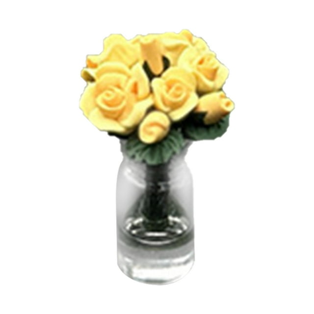 Adorno para salpicadero de coche Sharpla rosa artificial mini maceta Amarillo