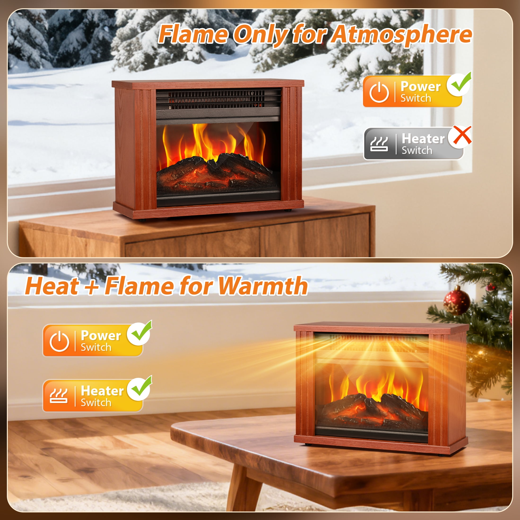 Airo Comfort Portable Electric Fireplace Stove – 1500W with 3D Realistic Dancing Flame Effect