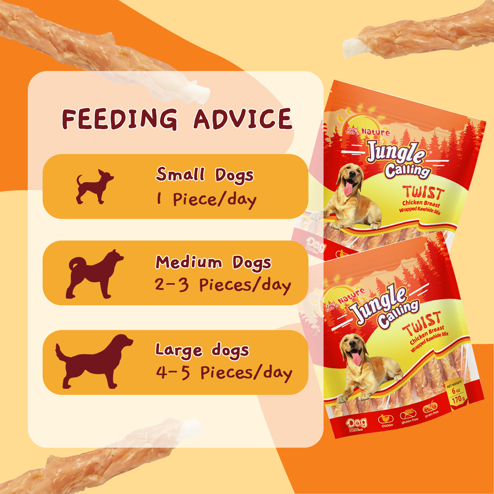 Jungle Calling Chicken Wrapped Rawhide Sticks Dog Treats, 6 oz photo 5