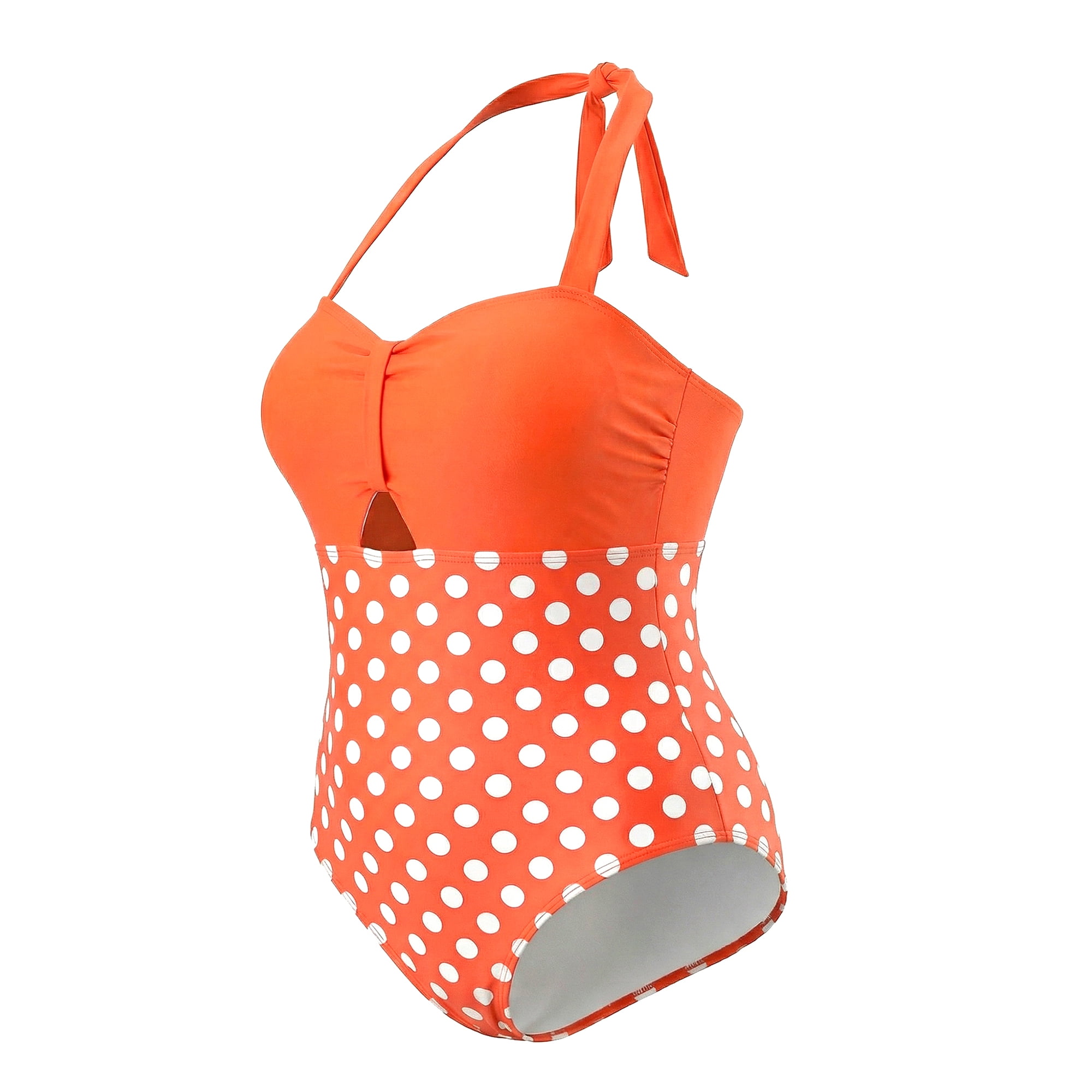 DARING DIVA Women's Plus Tummy Control Bathing Suit Cutout Swimwear L Orange