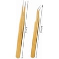 thumbnail image 3 of 2 Pcs Pinces en Acier Inoxydable Doré pour Extensions de Cils, Pinces Droites et Courbées, Outils d'Application de Faux Cils, 3 of 8