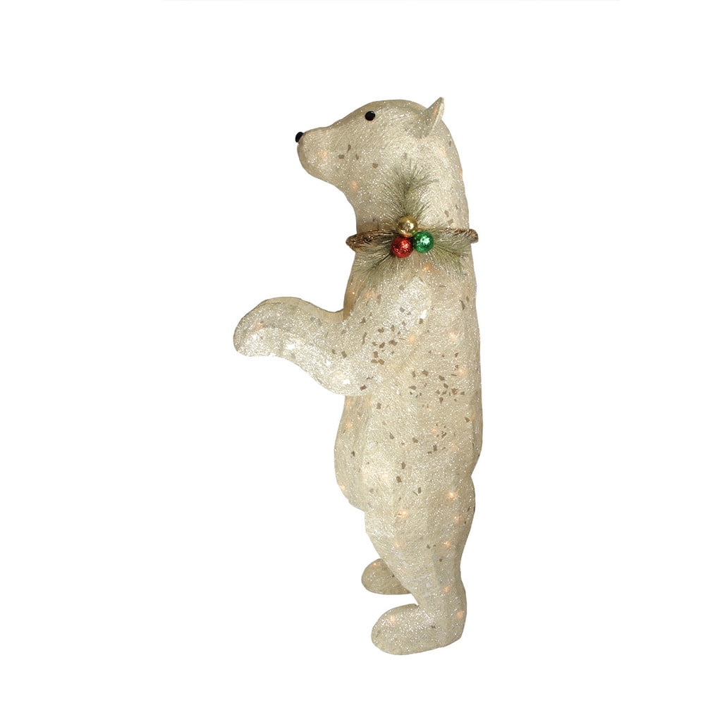 41" Lighted Sparkling Sisal Standing Polar Bear Christmas Yard Art