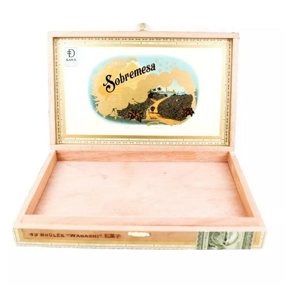 Sobremesa Brulee Wagashi Empty Wood Cigar Box 11.75" x 7.5" x 1.75"