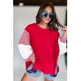 thumbnail image 6 of Women's Fiery Red Striped Colorblock Sweatshirt – Casual Long Sleeve Daily Wear | XL, 6 of 10