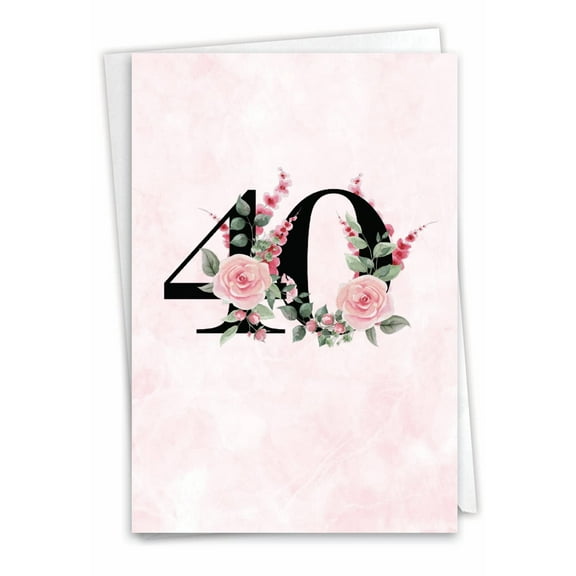 NobleWorks - 40th Milestone Anniversary Greeting Card with 5 x 7 Inch Envelope (1 Card) Floral Couple 40 C10478MAG