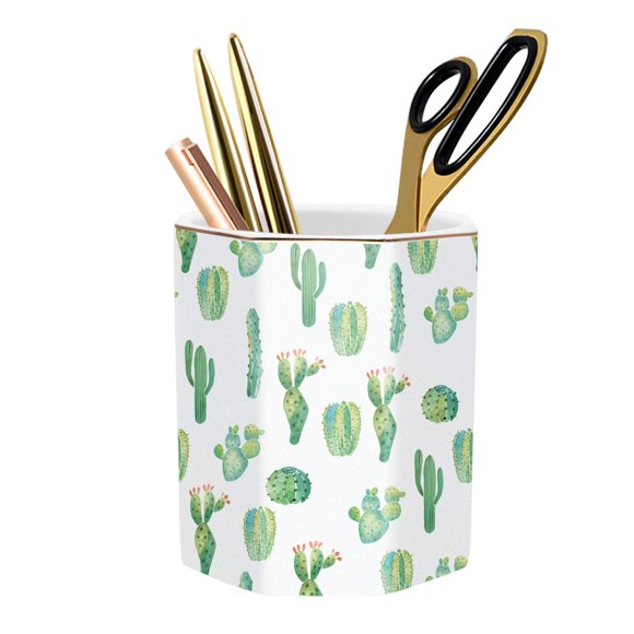 WAVEYU Porte-Stylo Cactus, Support pour Tasse à Crayon de Bureau pour Filles Enfants Organisateur de Bureau en Céramique Durable Porte-Brosse à Maquillage pour Bureau, Salle de Classe, Maison