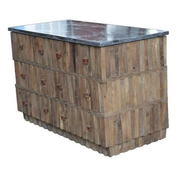 Norwalk 6-Drawer Buffet on Elm Solid Wood in Natural with Soapstone Top