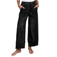 thumbnail image 2 of Women's Denim Long Pants Baeitkot Women's Fashion Solid Color High-Waisted Loose Jeans Elastic Drawstring Denim Long Pants Black M, 2 of 8