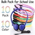 thumbnail image 2 of Ladont Paquete de 10 auriculares para niños a granel para el aula escolar, auriculares con cable multicolor para niños, estudiantes, niños, conector de 3,5 mm (paquete de 10), 2 of 5