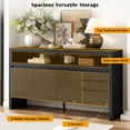 thumbnail image 3 of 60 Inch 3-Door Sideboard with Drawers Modern Solid Ash Veneer MDF Storage Cabinet Black for Living Room Dining Hallway, 3 of 7