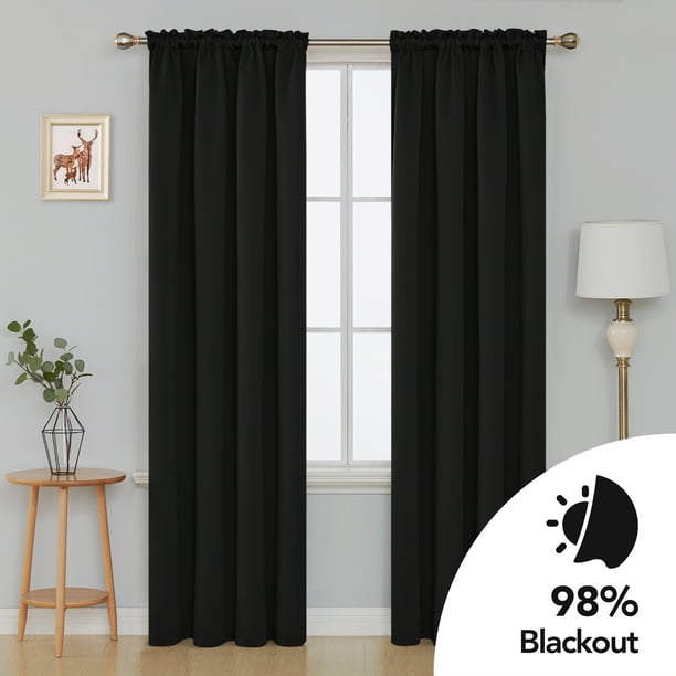 Deconovo Black Blackout Curtains Rod Pocket Curtain Panels Thermal