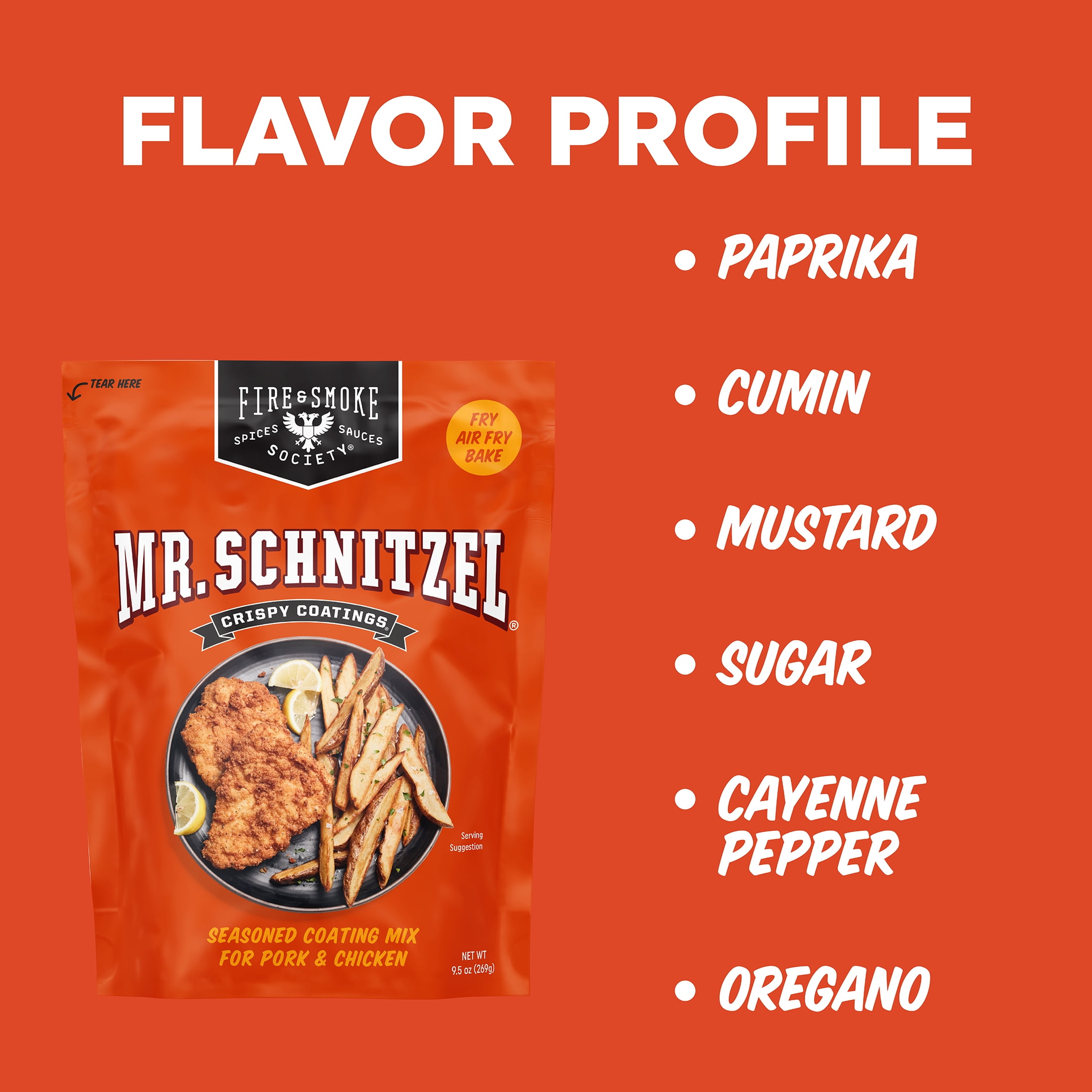 Fire & Smoke Society Mr. Schnitzel Crispy Coating Fry Mix, Pork, Chicken, & Turkey, 9.5 Ounce Box Makes 8 Servings