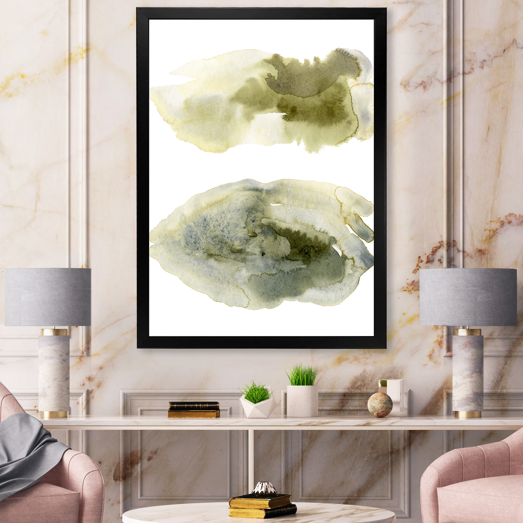 Designart 'Abstract Clouds In Dark Green I' Modern Framed Art Print