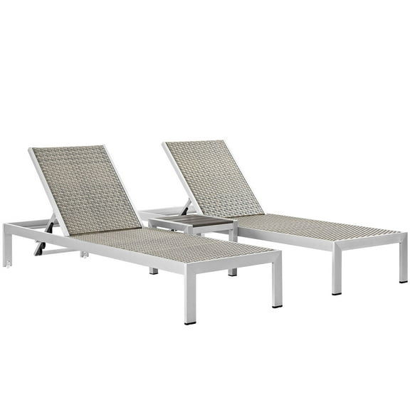 Modern Contemporary Urban Design Outdoor Patio Balcony Three PCS Chaise Lounge Chair Set, Grey Gray, Aluminum