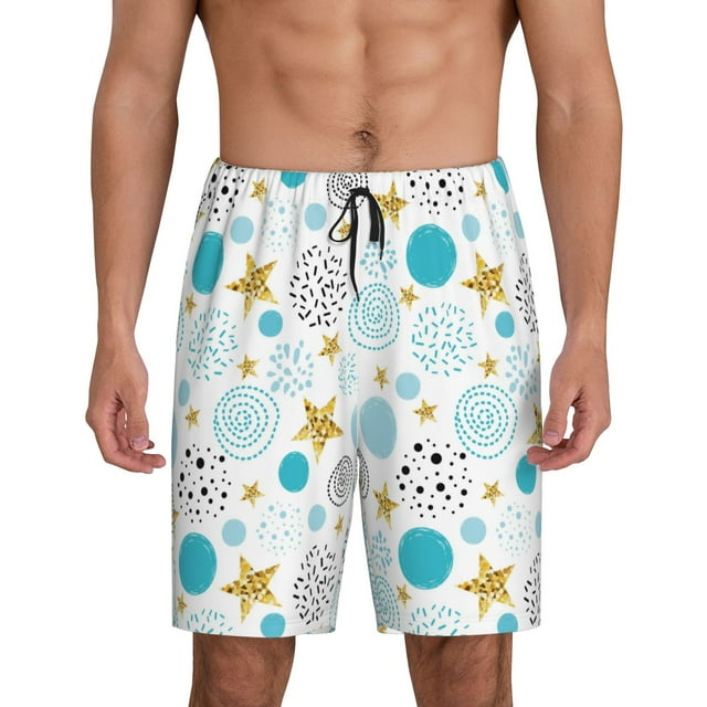 Fotbe Gold Stars Blue Dots Pattern Pantalones Cortos de Pijama para Hombre, Ropa de Dormir, Pantalones de Pijama Cortos para Hombre-3X-Large