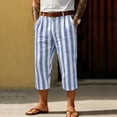thumbnail image 5 of Men's Linen Pants Casual Elastic Waist Button Fly Cropped Trousers, Comfortable Straight Leg Pants with Pockets, Drawstring Lightweight Breathable Summer Travel Beach | AESTIVO,Light Blue XL, 5 of 8