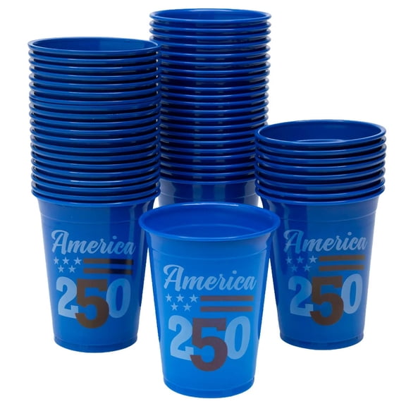 4 1/2" 16 oz. Bulk 50 Ct. Patriotic America 250th Anniversary Disposable Plastic Cups