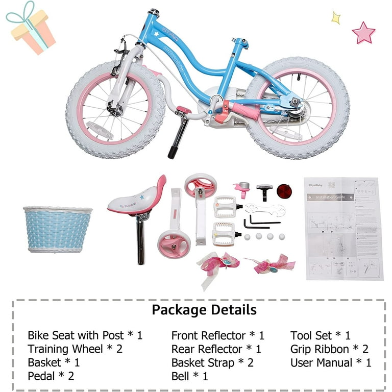 Royalbaby Girls Kids Bike Star girl 14 In Bicycle Basket Training Wheels Blue Child s Cycle Walmart