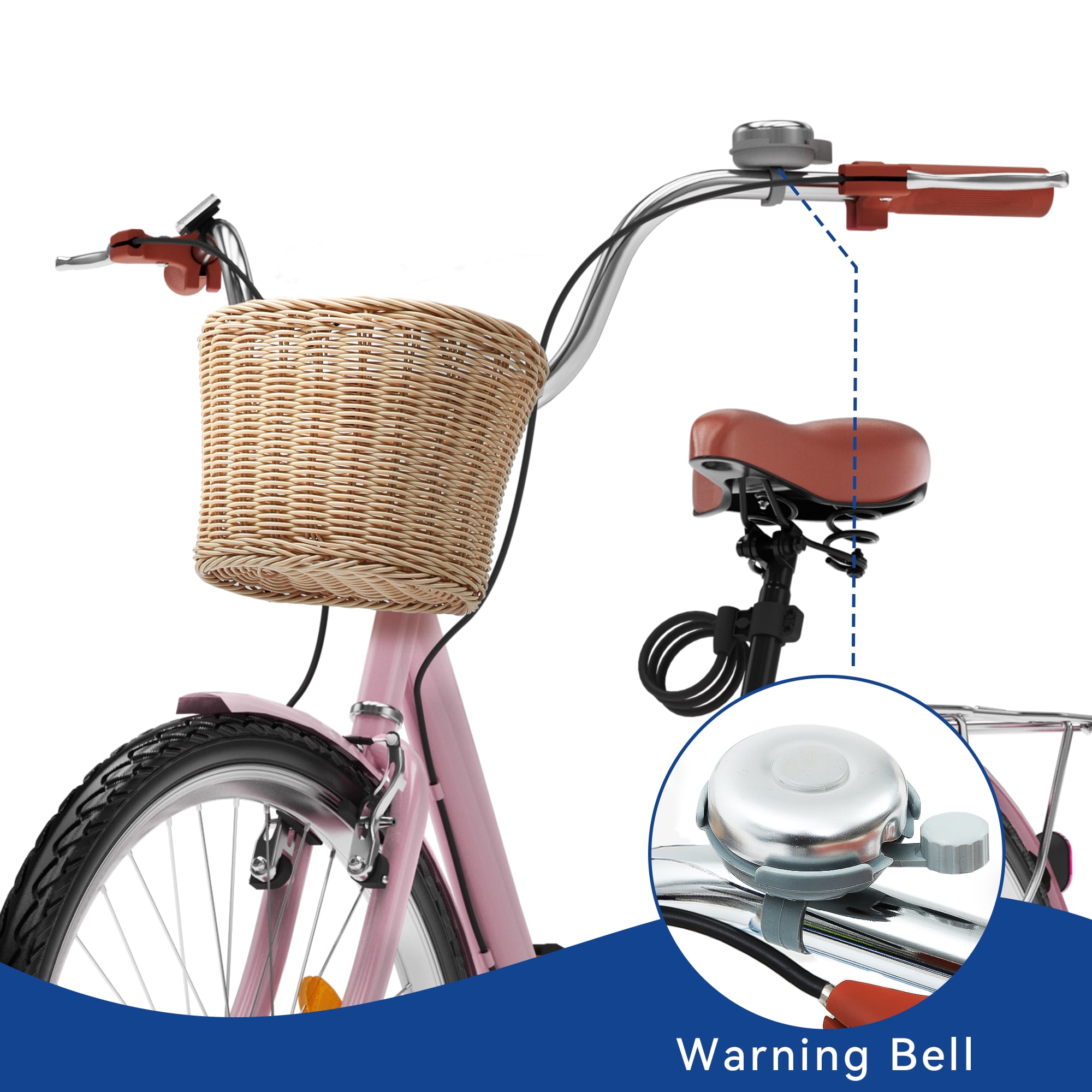 Uforic 26'' Beach Cruiser Bike for Adults - 1-Speed Commuter Bicycle, Adjustable Comfort Seat in Fresh Pink - Easy-Ride Design