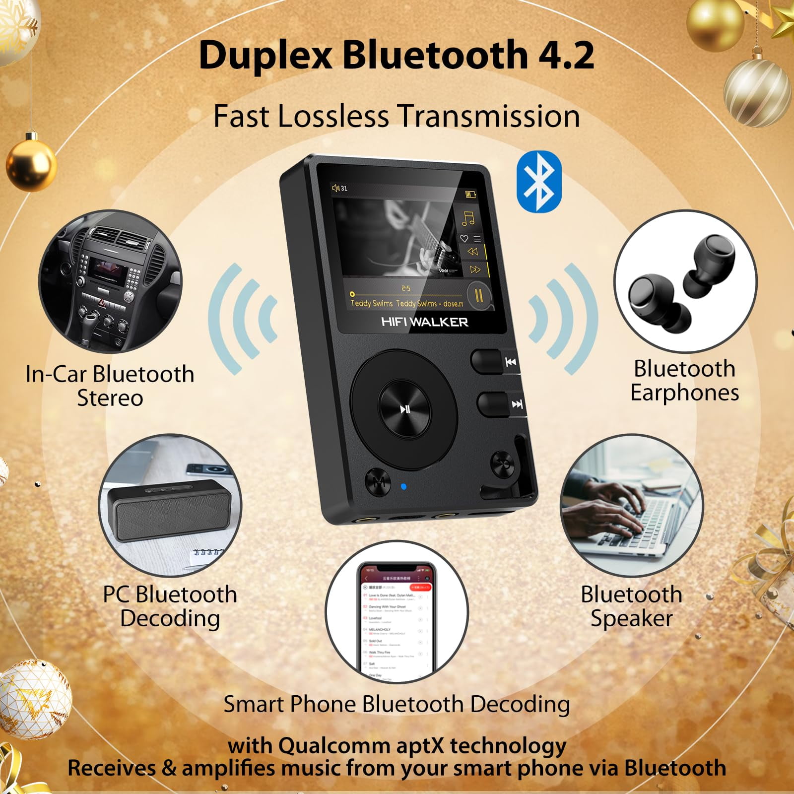 HIFI WALKER H2 HiFi MP3 Player with Bluetooth, Lossless DSD
