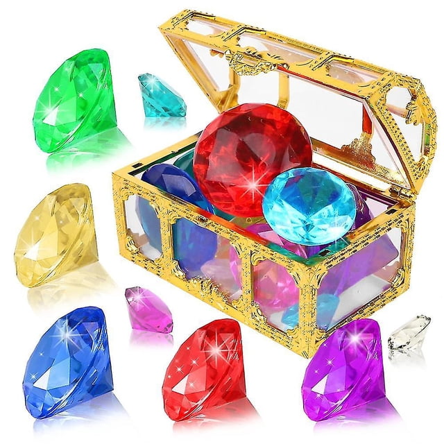 10 diamantes grandes de colores engastados con caja de tesoros pirata Juego de juguetes de buceo con gemas para natación de verano Regalos QBO