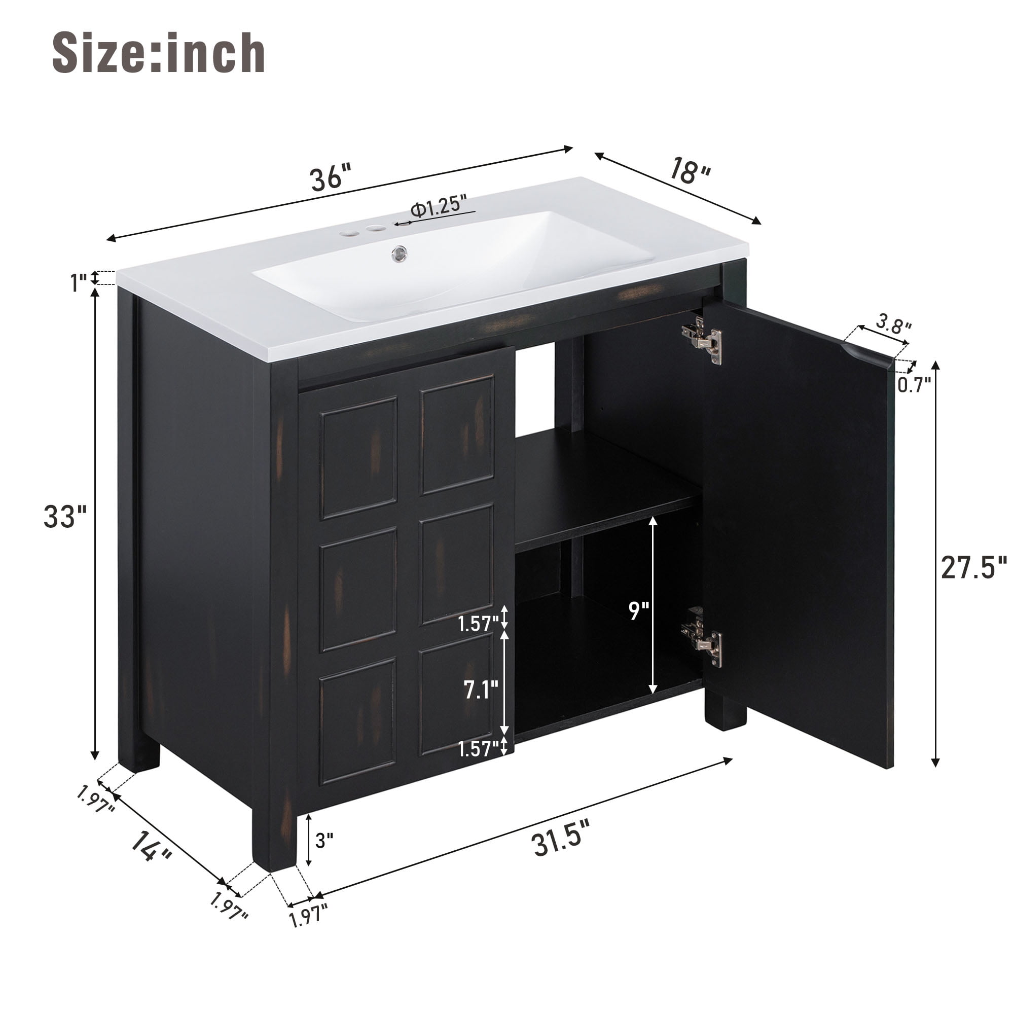 KYLE & KAY 36" Bathroom Vanity with Ceramic Sink, Bathroom Vanities Cabinet with Soft-Close Cabinet, Vanity Sink with Adjustable Shelves, Espresso