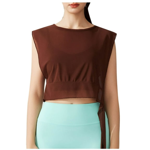 ZQUUVOU Tank Top For Women Casual Solid Color Sports Yoga Round-Neck Top (Brown,M)