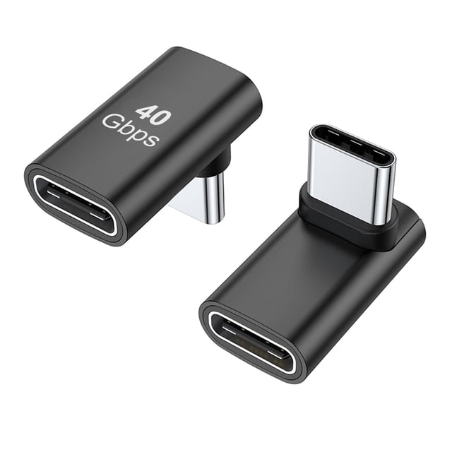 Adaptador USB-C macho a hembra AReme 90° 100 W tipo C, paquete de 2, negro