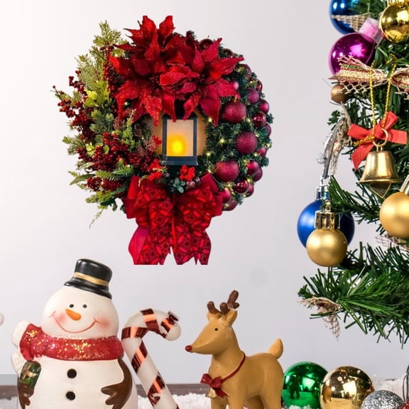 Ikohbadg Artificial Christmas Wreaths for Front Door - Decorated with Lantern,Baubles, Berries and Bows, Christmas Decor Indoor Outdoor Home Door Window Holiday Festival Decorations, 11.8in(Red)
