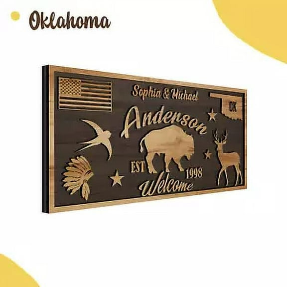 Custom Oklahoma State Welcome Sign, Personalized Family Name Name Plaque