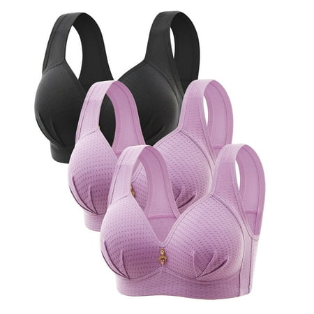 Mrasaso Holiday Gift Finder! Women Beach Fashion Women Polyester Bra Embroidered Glossy Comfortable Wireless Bra Breathable Design for All-Day Comfort(3pc Underwear) Blue|46