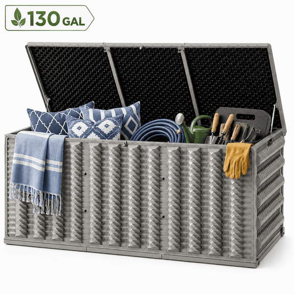 Seizeen Outdoor Storage Box, 130GAL Resin Deck Box for Outside, XL Patio Storage Bench for Toy Garden Tool, All-Weather Storage Box for Cushions