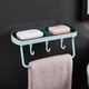 thumbnail image 1 of Wall Mount Soap Dish Holder with Towel Rack and Hooks for Bathroom Kitchen Dormitory Plastic Storage Organizer 1-Pack, 1 of 6