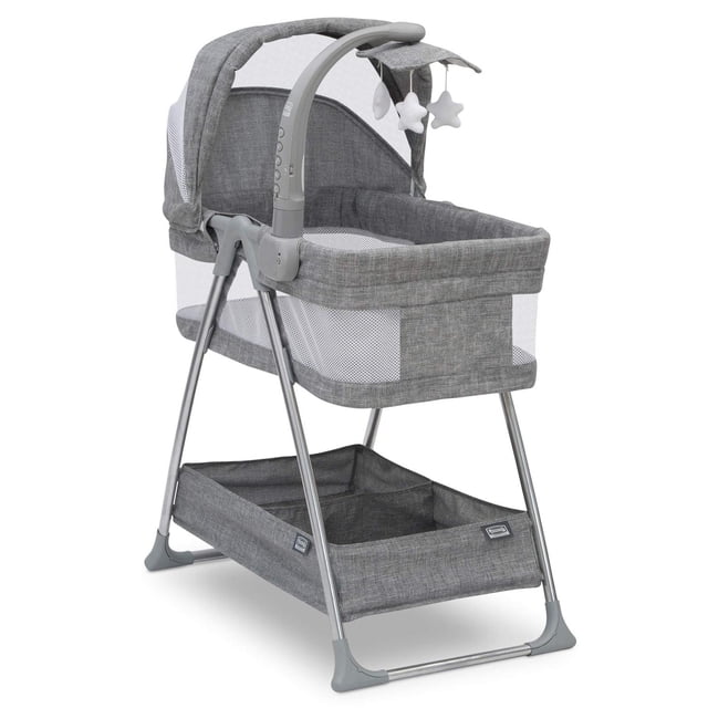 Cuna Portátil Simmons Kids Gris Tweed con Luz Nocturna y Estrellas Giratorias
