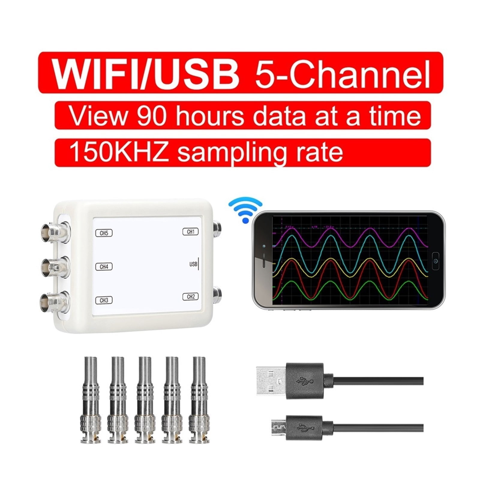 Wireless USB Oscilloscope 5 Channel Data Storage Acquisition Recorder Automotive Maintenance Utility Tool ,Professional Designed