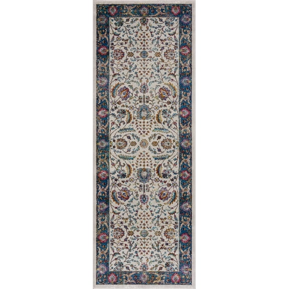 BoutiqueRugs Mardin Farmhouse Runner Rug - Cream, Aqua - 2'7" x 7'3" Runner