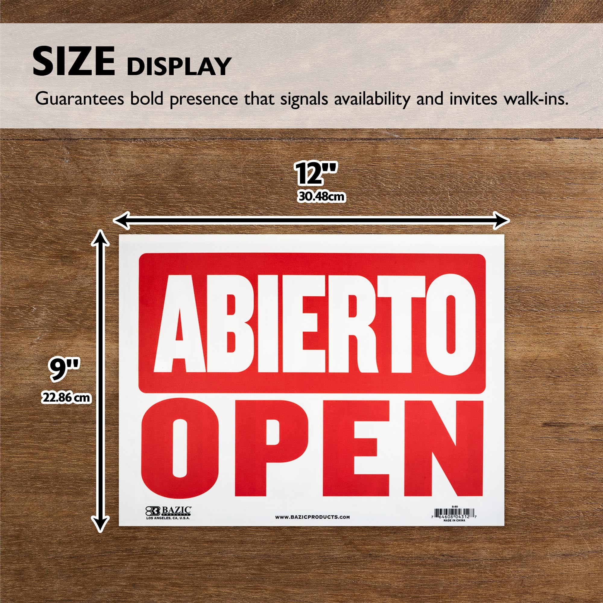 BAZIC Abierto & Cerrado Sign on Back, Open & Closed Sign 9"X12", Double Sides Plastic Signs, 4-Pack