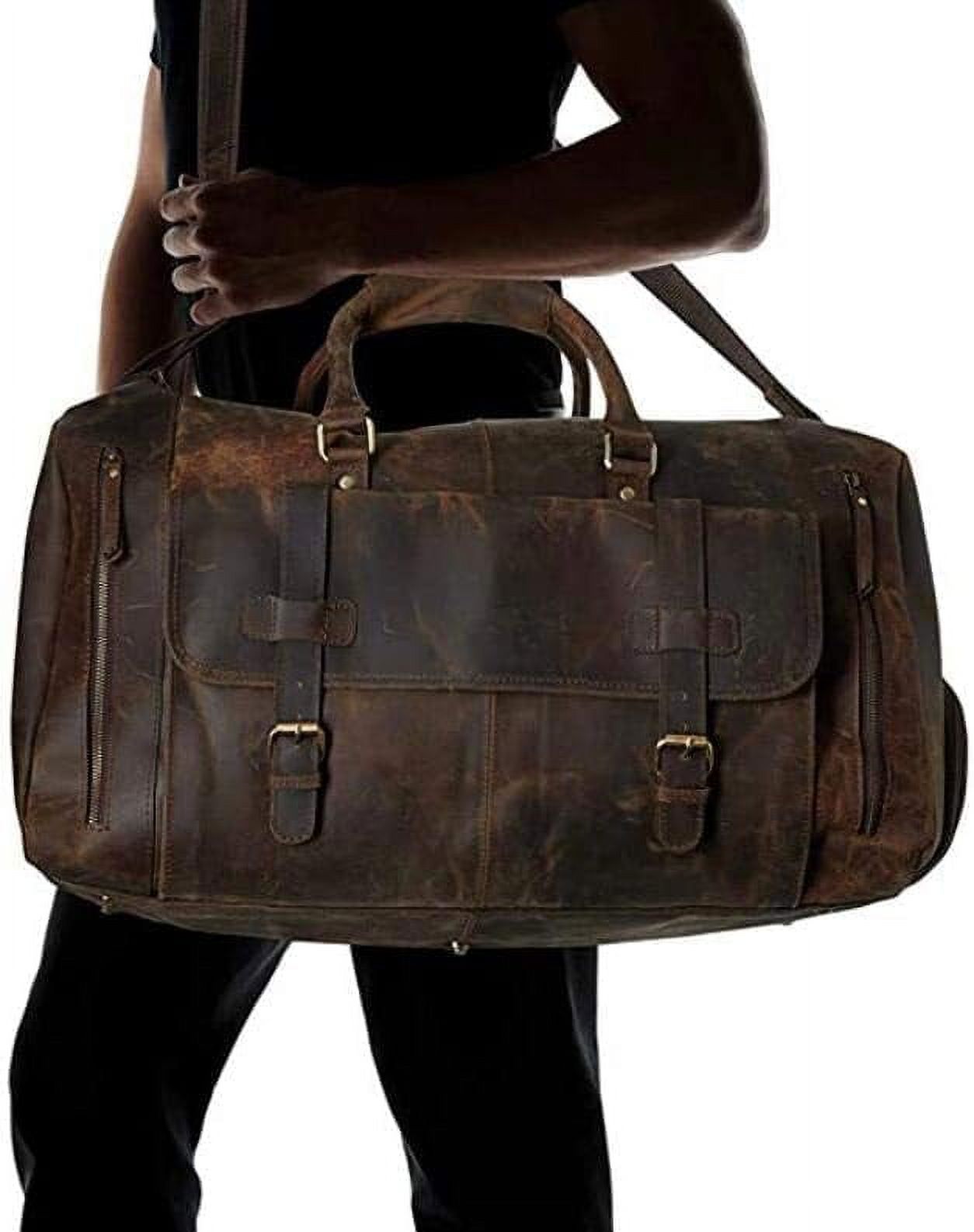 RUZIOON 24 Inch Genuine Leather Duffel | Travel Overnight Weekend Leather Bag | Sports Gym Duffel for Men (Dark Brown)