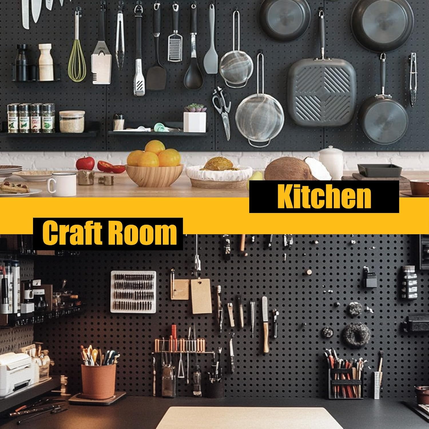 Peg Board, 8 Pack Metal Pegboard Panels with 50 Hooks, Black Pegboards Wall Organizer, Heavy Duty Peg Board for Walls Home, Garage Tool Storage, Office Organization, Craft Room, Kitchen