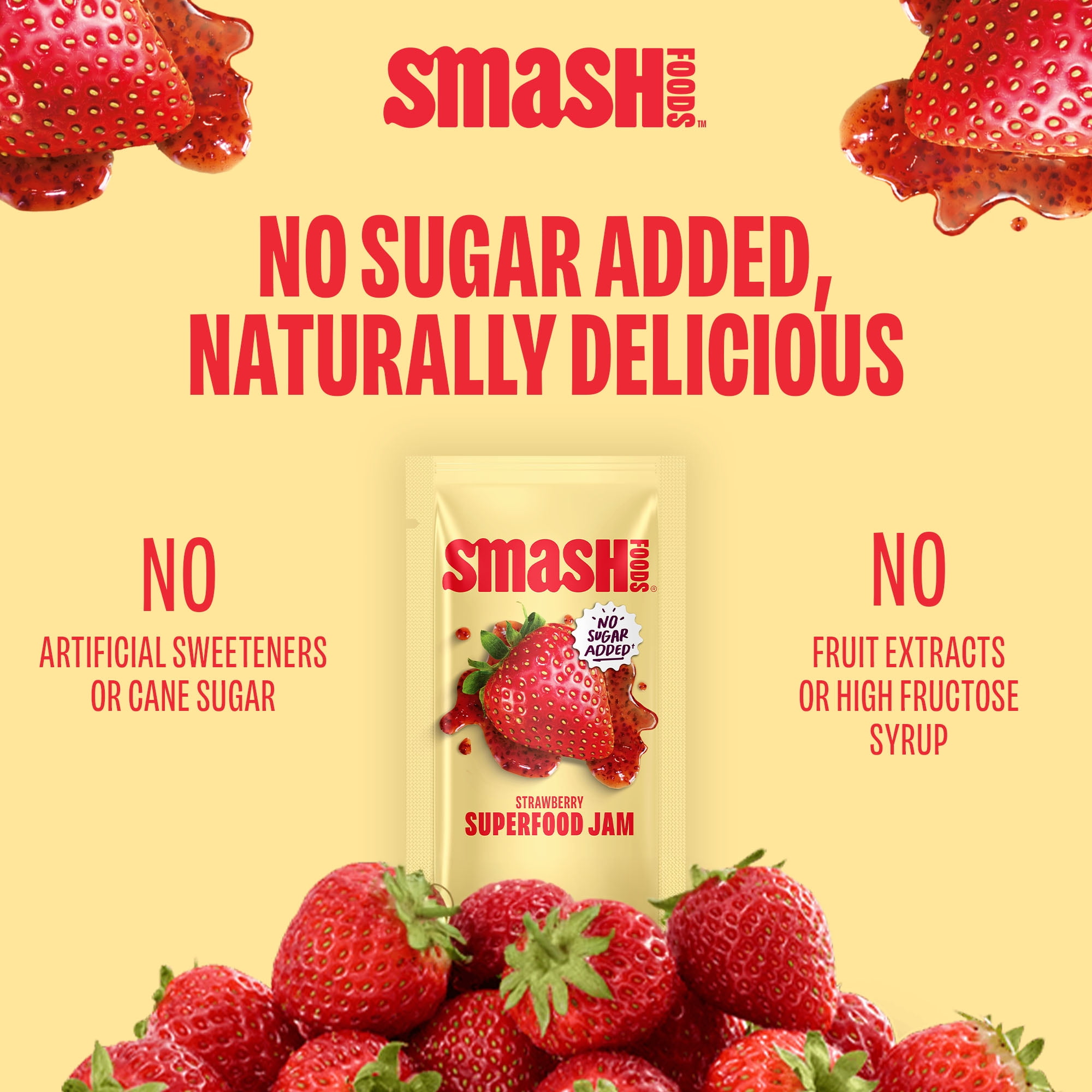 Smash Foods Strawberry Jam Packets, No Sugar Added, Keto, Vegan, 10 Count
