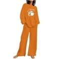 thumbnail image 3 of QIUOMBBP 2 Piece Lounge Set Women Plus Size Long Sleeve Pullover Tops and Loose Wide Leg Trousers Halloween Ghost Print Pajama Sets, Orange, XXXXL, 3 of 5