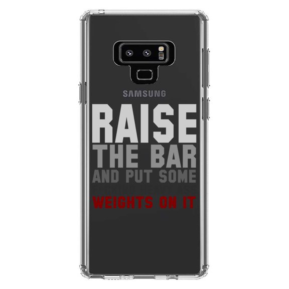 DistinctInk Clear Shockproof Hybrid Case for Samsung Galaxy Note 9 - TPU Bumper Acrylic Back Tempered Glass Screen Protector - Raise the Bar And Put Some Heave Weights On