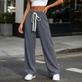 thumbnail image 4 of Ltctricy Ribbed Wide Leg Pants for Women Drawstring Comfy Yoga Pants Casual Loose Elastic Waisted Lounge Pants(Gray,One Size), 4 of 6