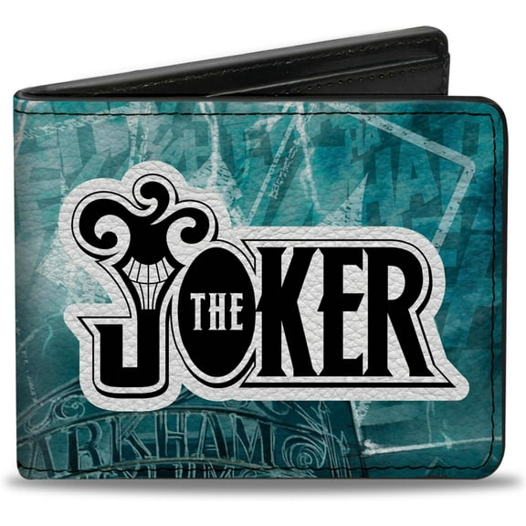 DC Comics Wallet, Bifold, The Joker Straight Jacket Pose and Title Logo Blues Black, Vegan Leather