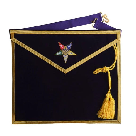 PATRON OES APRON - PURPLE VELVET HAND EMBROIDERY, MASONIC ORDER OF THE EASTERN STAR, OES WORTHY PATRON APRON