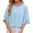 thumbnail image 2 of Women'S Casual Chiffon Blouse Tops 1/2 Ruffled Sleeve Crew Neck Loose Fit Blouses Shirts Sky Blue XXL, 2 of 9